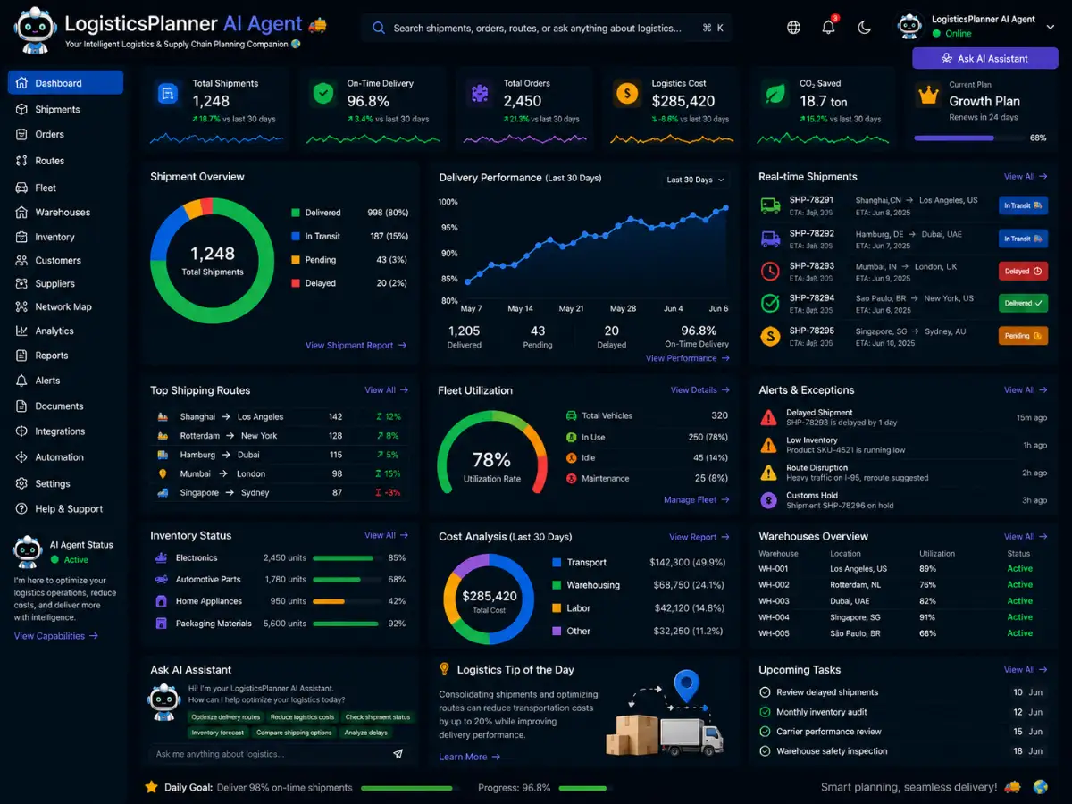 logisticsplanner.app AI logistics planner app — logistics planning dashboard preview